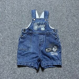 Y2K Avirex Denim Overalls 12M Blue‎ Graphic Shortalls Military Style Baby Boys